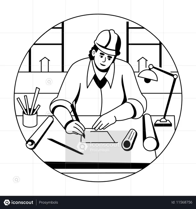 Draftsman drafting design on paper  Illustration