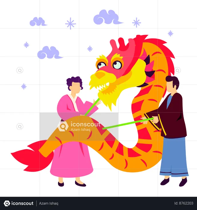 Dragon and lion dance on chinese new year  Illustration
