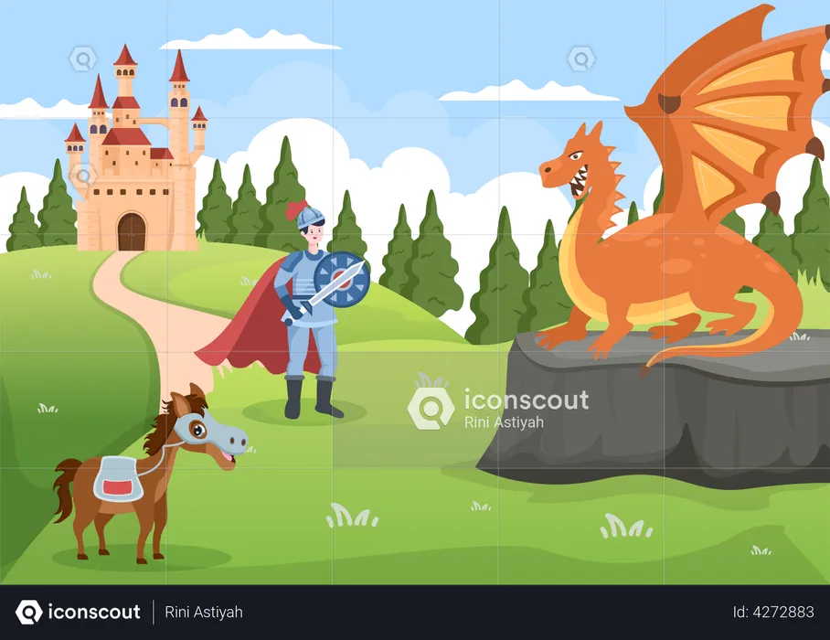 Dragon fighting with knight  Illustration