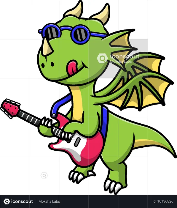 Dragon jouant de la guitare électrique  Illustration