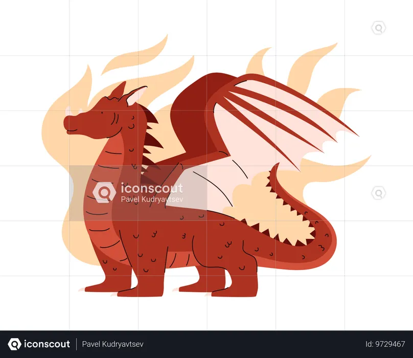 Dragon with wings in flames  Illustration