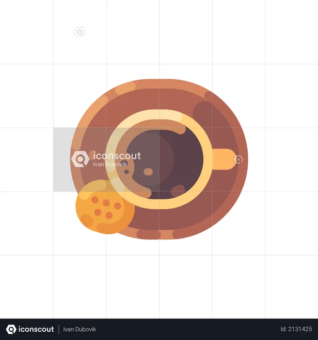 Draufsicht auf eine Tasse Kaffee mit einem Keks  Illustration