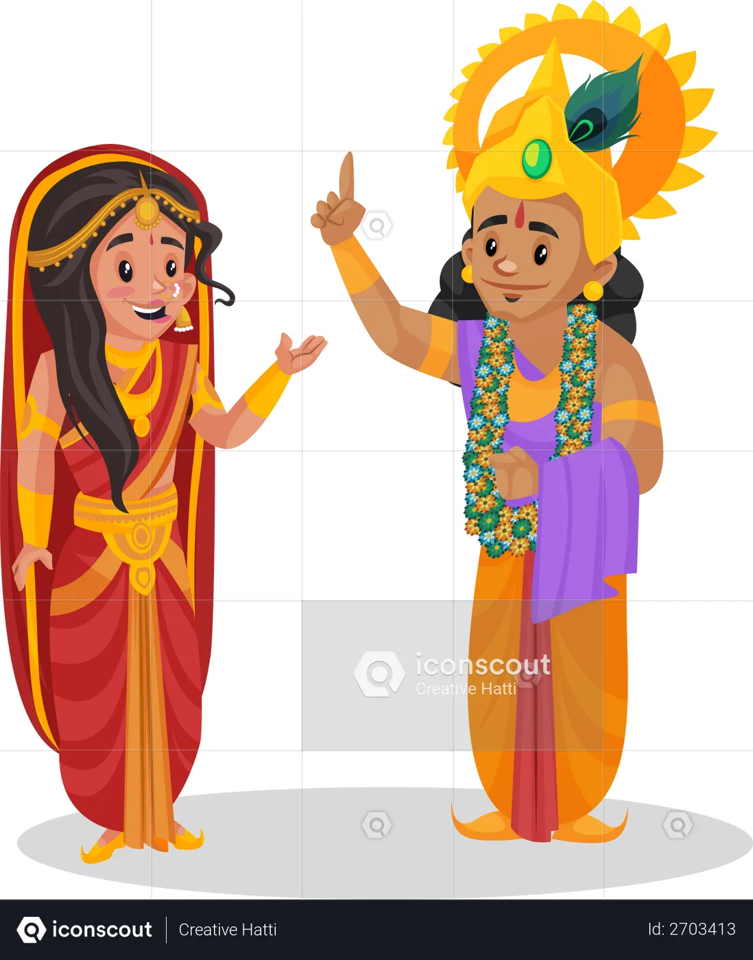 Best Draupadi and lord krishna Illustration download in PNG & Vector format