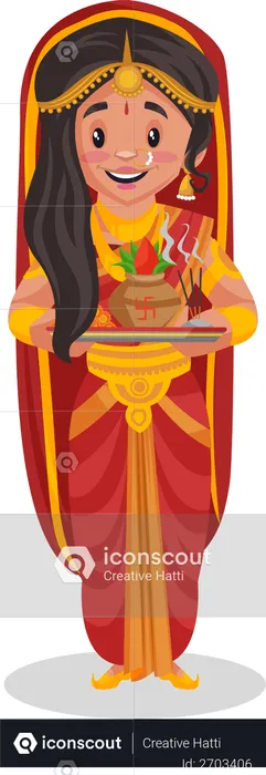 Draupadi sosteniendo un plato de adoración  Ilustración