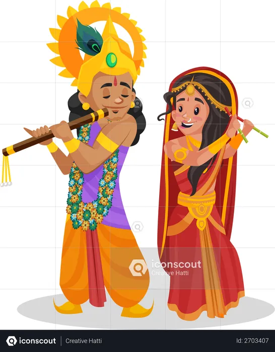 Draupadi standing near lord krishna  Illustration