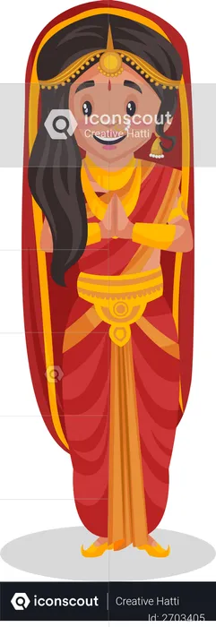 Draupadi stehend mit Namaste-Pose  Illustration