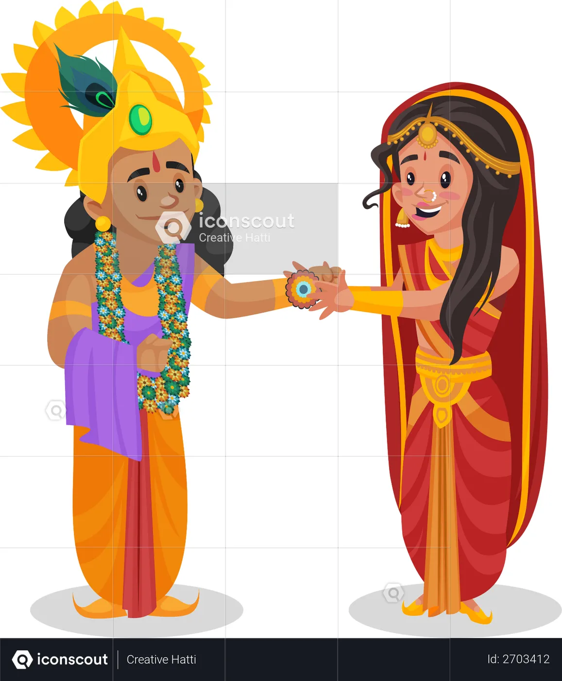 Best Draupadi tying lord krishna Illustration download in PNG & Vector ...