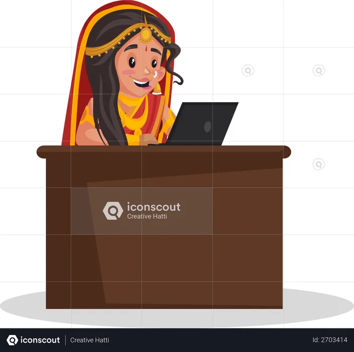 Draupadi working on laptop  Illustration