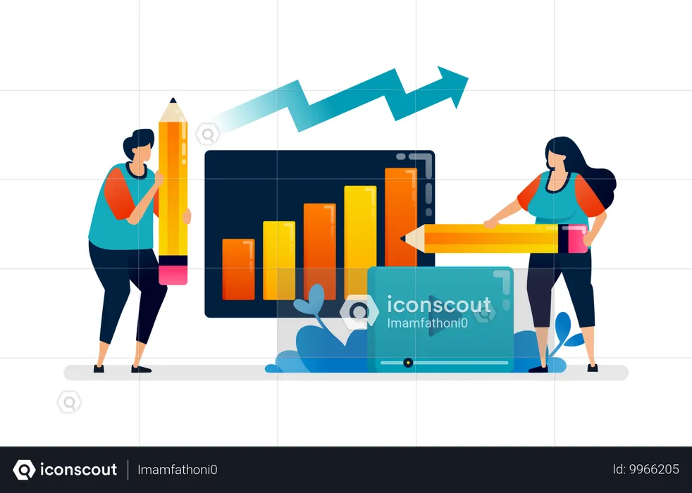 Drawing a line of bar chart for expectations of increases in achievements. Can be used for banner of banking, financial firm, office, investment institution  Illustration