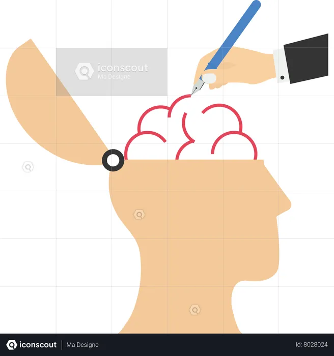 Drawing brain and adding ideas to head  Illustration