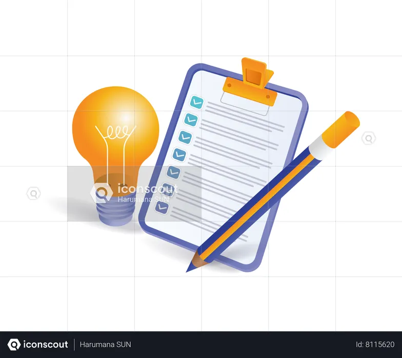 Drawing up a business idea plan on a clipboard  Illustration