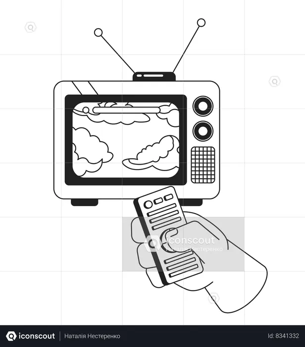 Dreamy clouds on old television  Illustration
