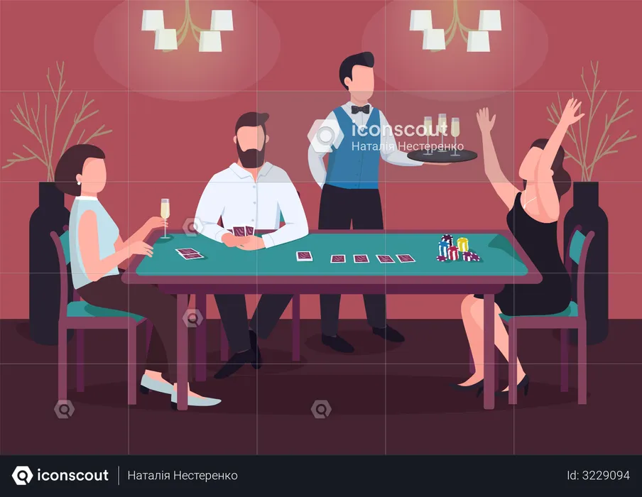 Drei Leute spielen Poker  Illustration