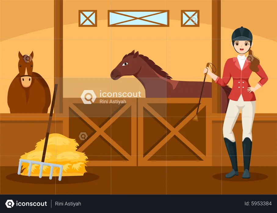 Entraîneur féminin avec cheval  Illustration