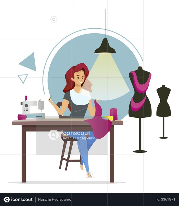Dressmaker sewing designer clothes  Illustration