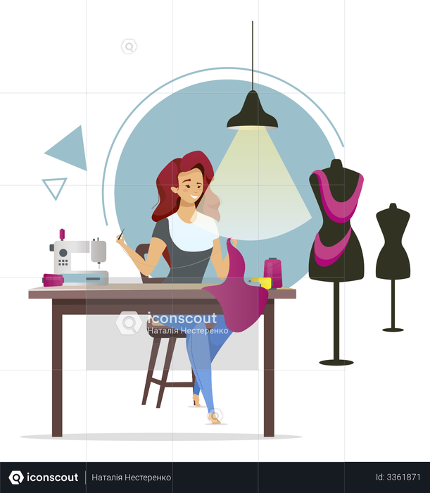 Dressmaker sewing designer clothes Illustration