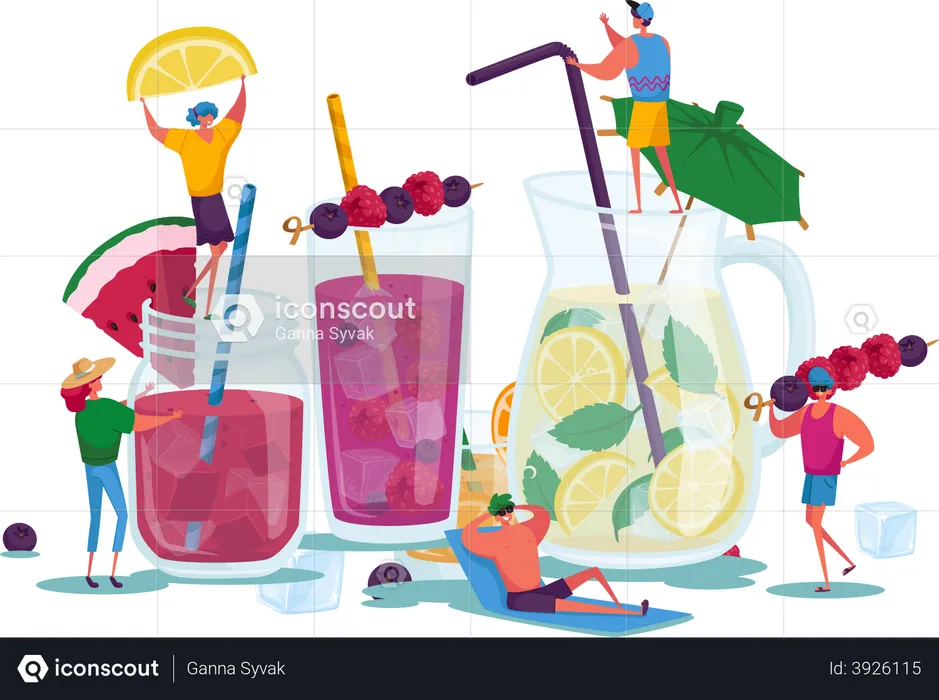 Drinking cold drinks during summer  Illustration