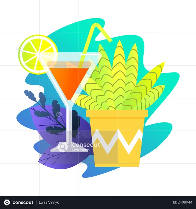 Drinks and Sunshine in Summer  Illustration