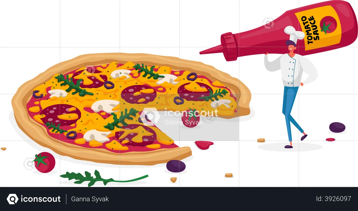 Dripping sauce on italian pizza  Illustration