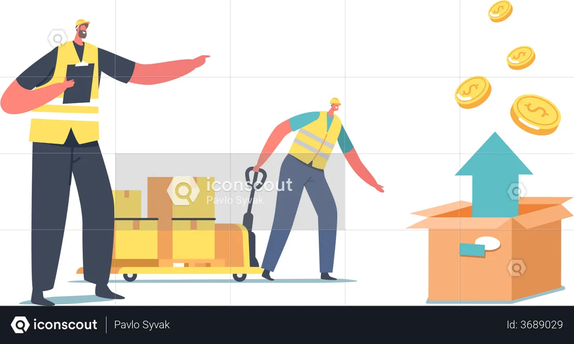 Drive Hand Truck with Carton Boxes  Illustration