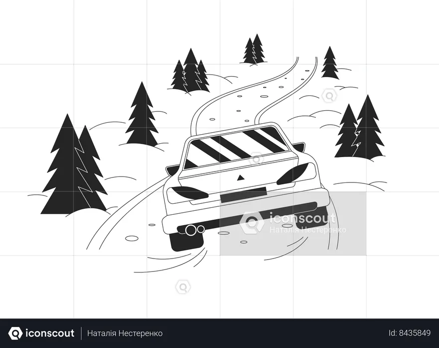 Dirija na floresta com nevasca  Ilustração