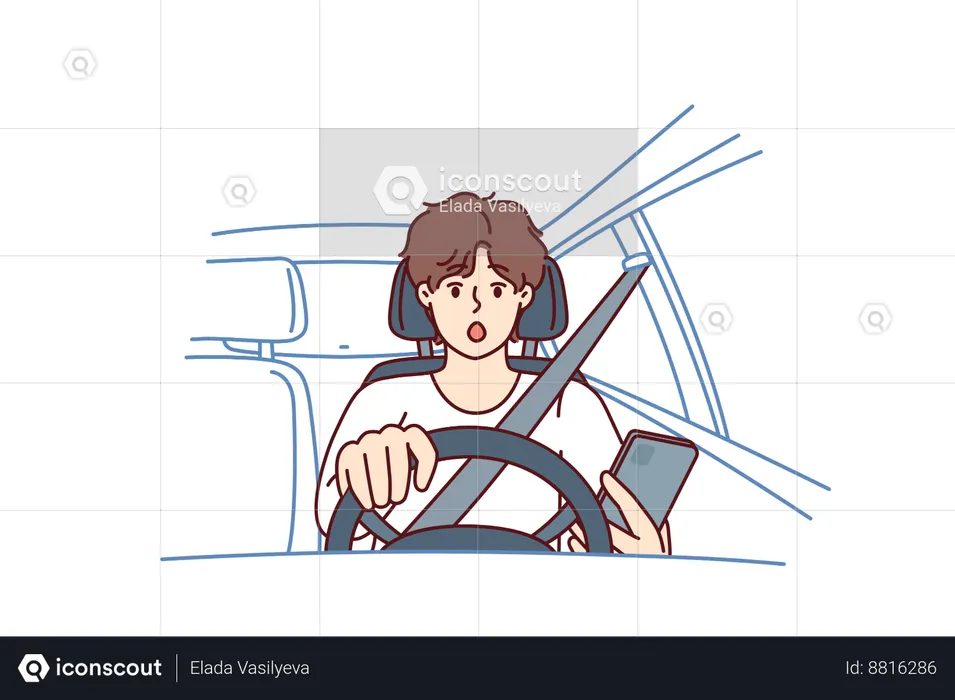 Driver gets scared while driving car  Illustration