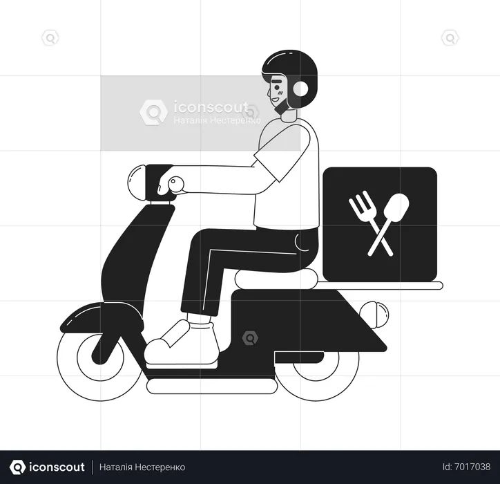 Driver riding fast food delivery electric moped  Illustration