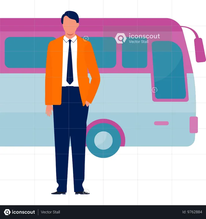 Driver standing with bus  Illustration
