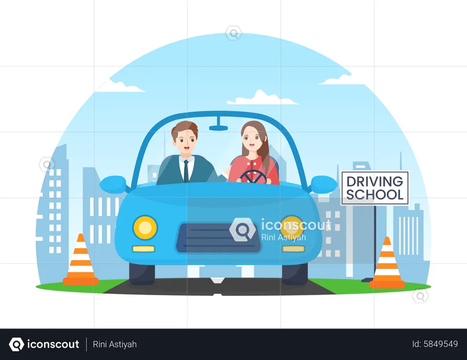 Driving School teacher teaching car  Illustration