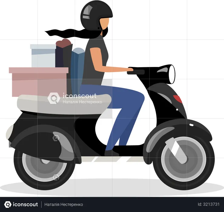Driving scooter with goods bunch  Illustration