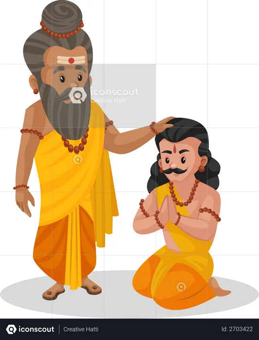 Dronacharya giving blessing to arjun  Illustration