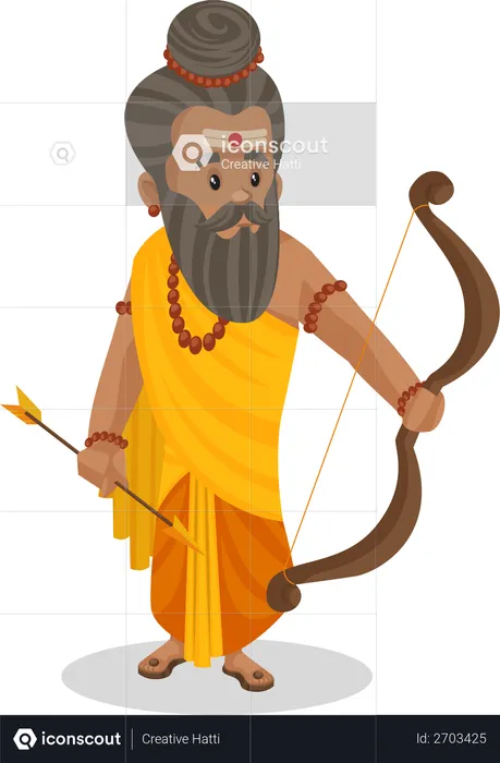 Dronacharya holding bow and arrow  Illustration