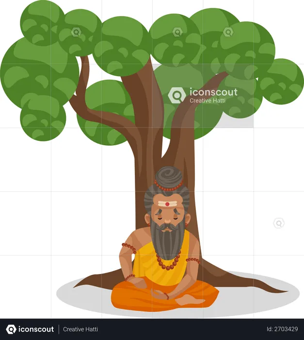 Dronacharya meditating under the tree  Illustration