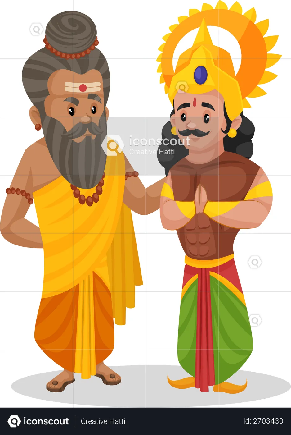 Dronacharya Standing With Arjun Illustration - Free Download People 