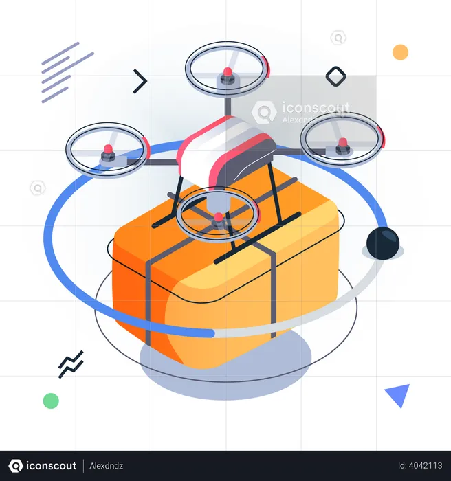 Drone entregando paquete de comida  Ilustración