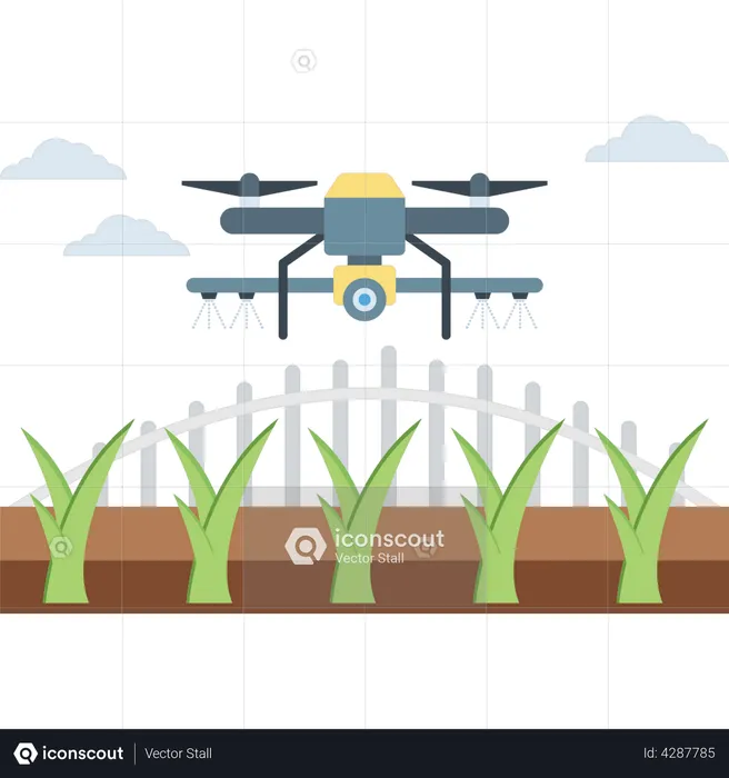 Drone is watering the plants  Illustration