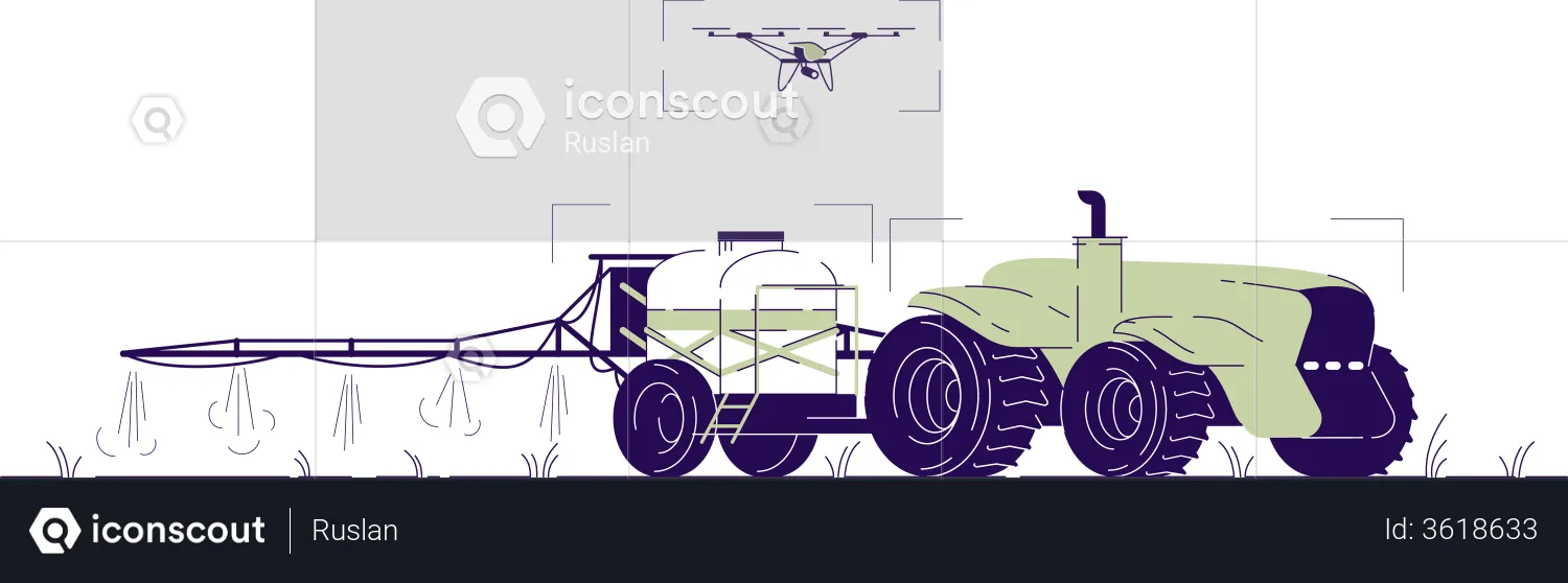 Drone watering tractor  Illustration