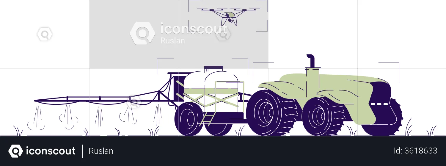Drone watering tractor  Illustration
