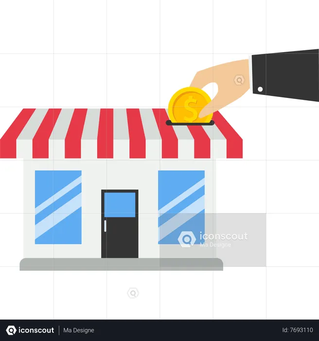 Dropping coin in to business shop  Illustration