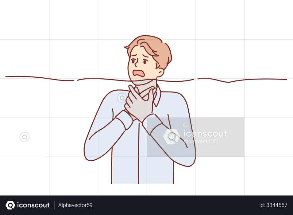 Drowning man in business clothes suffocating and needs help  Illustration