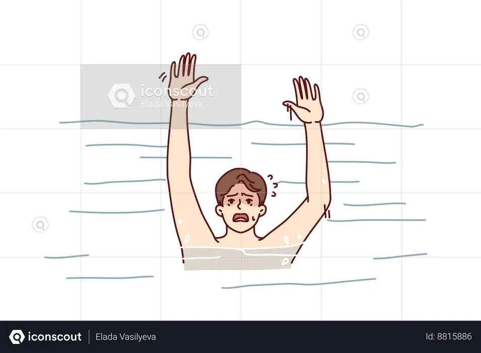 Drowning man screams for help  Illustration