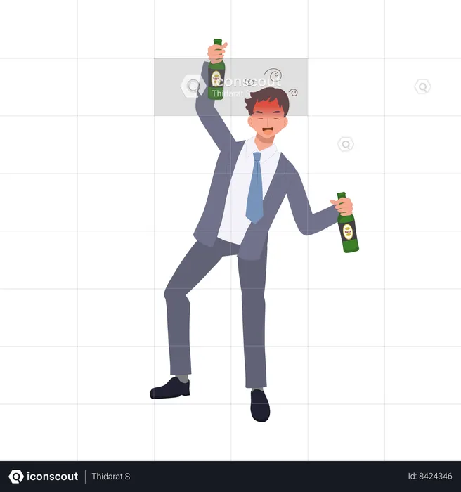 Drunk Businessman Holding Beer Bottle  Illustration