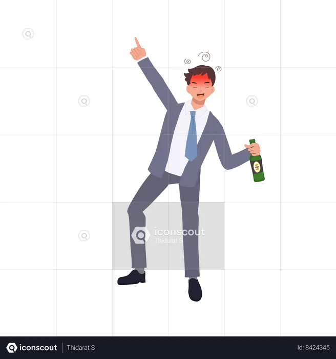 Drunk Businessman Holding Beer Bottle Alcoholism  Illustration