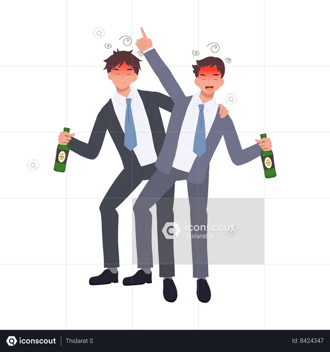 Drunk Businessman Holding Beer Bottle  Illustration