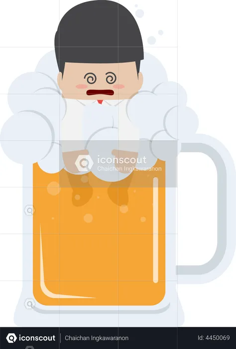 Drunk businessman in beer mug  Illustration