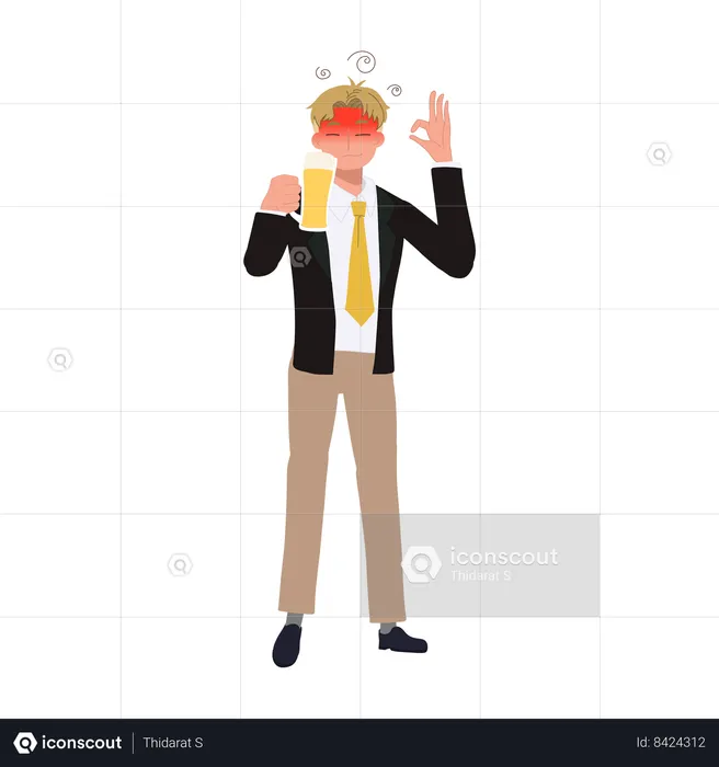 Drunk Businessman Pretending Not Drunk  Illustration
