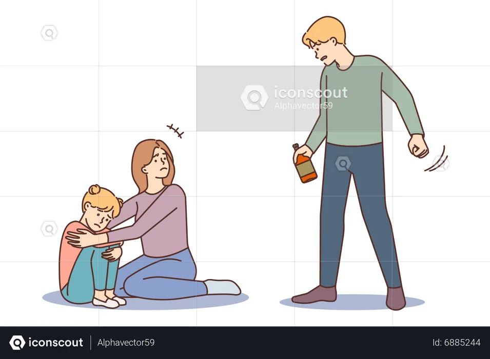 Drunk man harassment to family  Illustration
