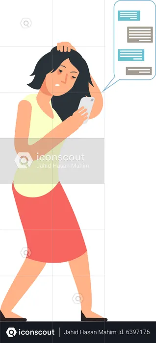 Drunk woman texting on mobile phone  Illustration