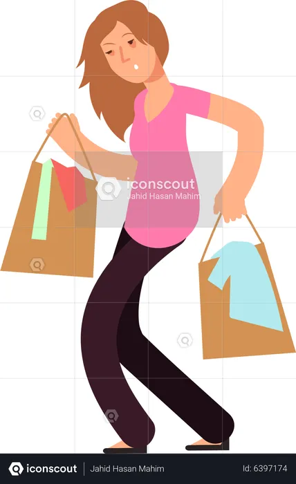 Drunk woman with shopping bags  Illustration