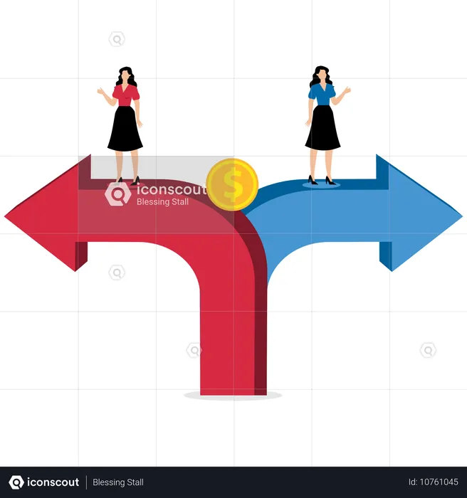 Duas empresárias caminhando em caminhos diferentes para ganhar dinheiro  Ilustração